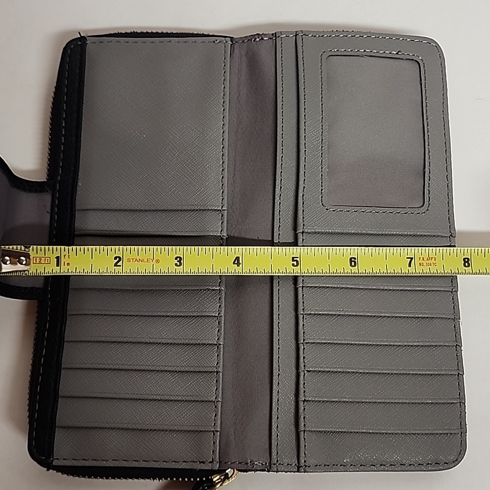 Fossil Metallic Pewter w/Taupe/Gray Inside Wristlet Wallet/Card Holder Clutch - Picture 9 of 11